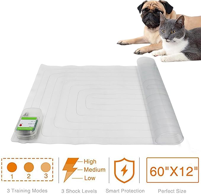 OMEM Pet Training Shock Mat - Effective Cat and Dog Deterrent (12x60 inches) with 3 Modes - Safe and Portable Electric Mat for Furniture Protection