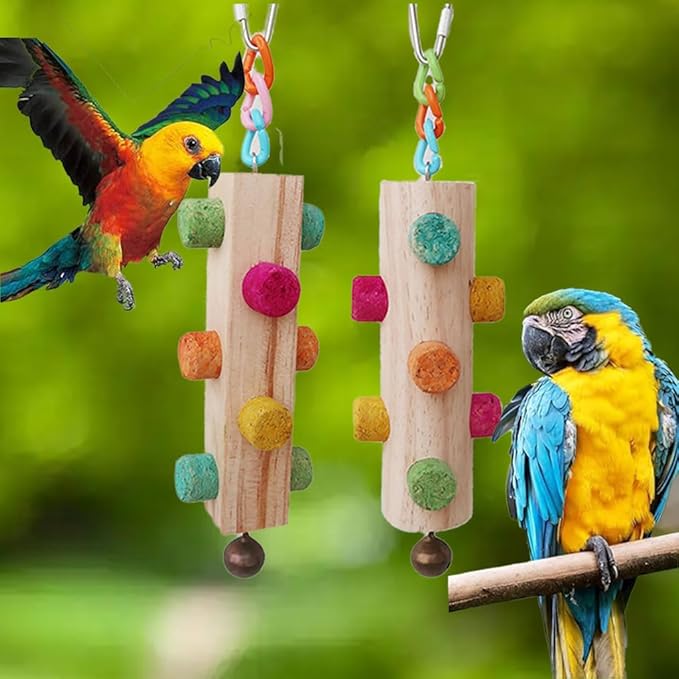 Wood Parrot Chew Toys,2 pcs Bird Cork Toys for Small Medium Large Birds Parrot,Woodpecker Feeding Toy for Macaws, Parakeets, Conures, Budgies, Finches Conure Cockatiel, Cockatoos etc