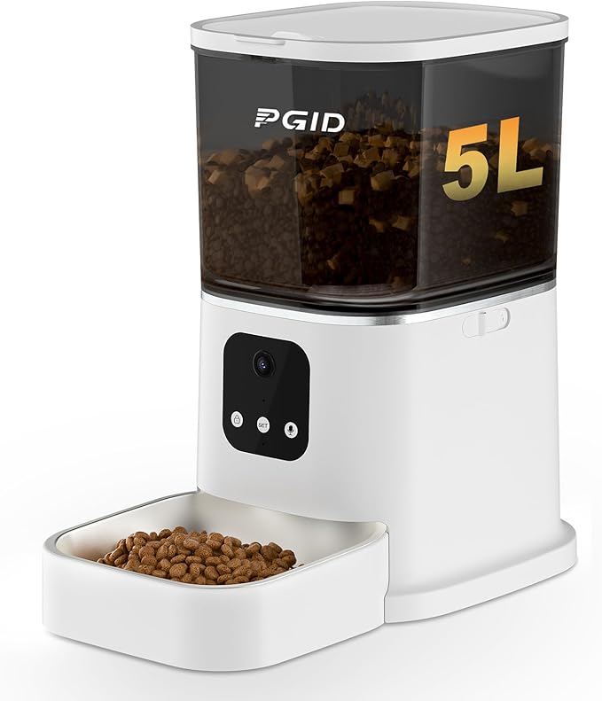 Automatic Cat Feeder with 400W Camera,2.4G Auto Dog Feeder w Night Vision,Pet Feeder w2-Way Audio,Timed Cat Feeders for Dry Food,Dogs Food Dispenser w APP Control 5L