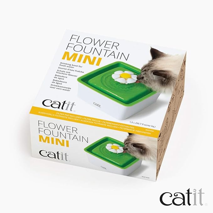Catit 2.0 Mini Flower Drinking Fountain – Cat Water Fountain with Triple Filter and Ergonomic Drinking Options,Green