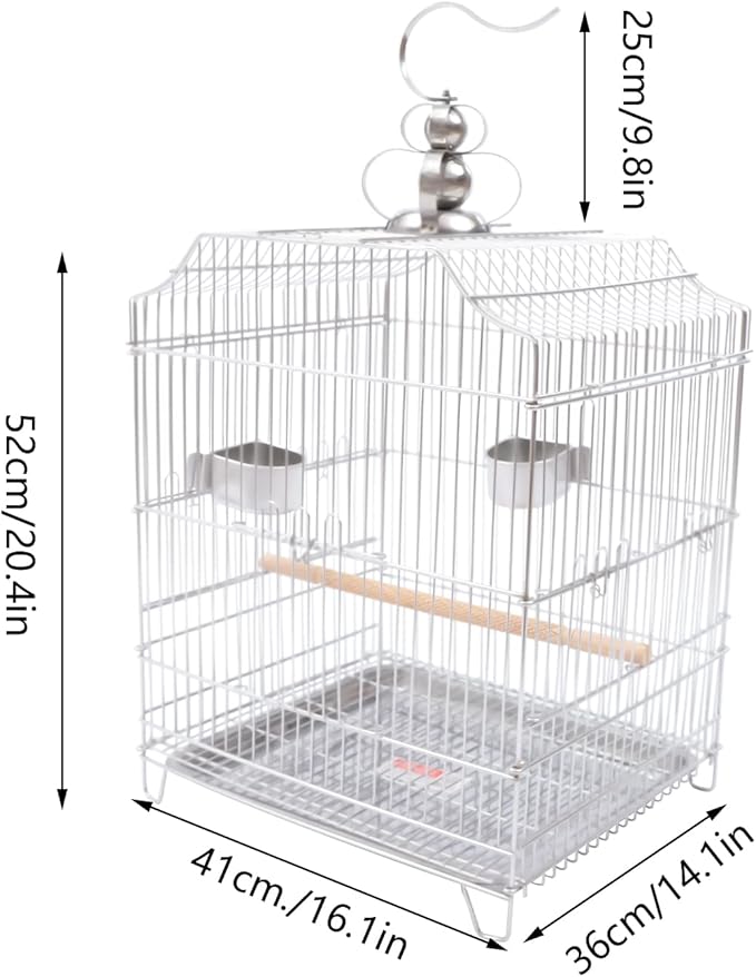 Stainless Steel Bird Cage Parrot Cage, Rustproof Hanging Birdcage Bird Travel Cage Parakeet Cage, Encrypted Bird House Birds Starter Kit Pet Bird Flight Cage for Medium & Small Birds