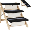 2-in-1 Indoor Pet Ramp, Wooden Folding 3-Tier Pet Stairs with Non-Slip Carpeted Steps, Ramp Perfect for Bed and Couch