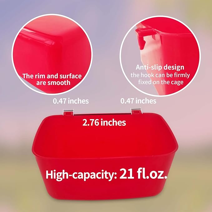 6 Pack Feeder Waterer Chicken 21 oz Food Water Cage Cups Puppy Cat Rabbit Hanging Feeding Dish Coop Bowl Watering Container Treats Drinker for Pigeon Bird Bath Basin Hamster Bed