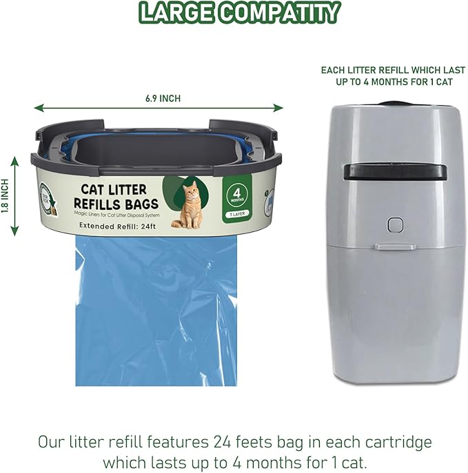 Cat Litter Refill Bags Cartridge Compatible with Litter Cat Genie Standard, Plus, XL+ and XL Pail Refills, Pet Waste Bags Box Accessories, Pack of 8