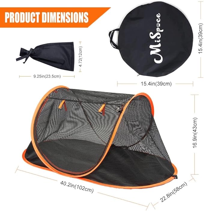 Portable Cat Mesh Tent Pet Cage,Pop Up Crate,Foldable Kennel,Indoor,Outdoor,Comfy Puppy House-Washable Fabric for Small Animals with 2 Cat Toys, Carry Bag & 2 Stakes