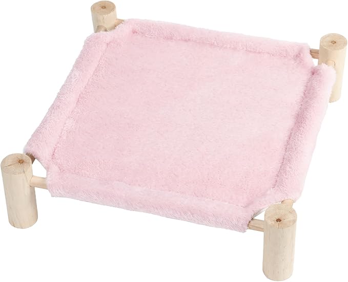 Patas Lague Cat and Dog Hammock Bed for Small Dogs, Brethable Wooden Cat Pet Rabbit Elevated Outdoor Bed Cots Furniture for All Seasons Fleece Pink