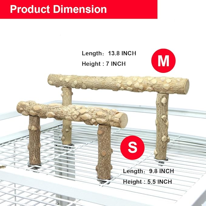 Bird Perch Stand, Bird Cage Top Perch Gym,Natural Wood Parrot Branch for Small Medium Large Parrot (S)