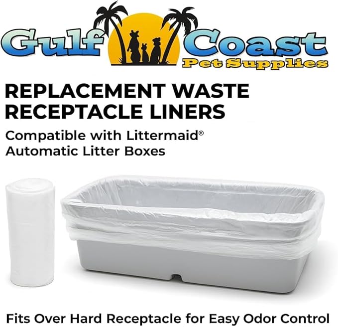 Gulf Coast Pet Supplies® Replacement Waste Receptacle Liners – Compatible with LitterMaid® Automatic Litter Boxes –200 Count Options – Fits Over Hard Receptacle for Odor Control