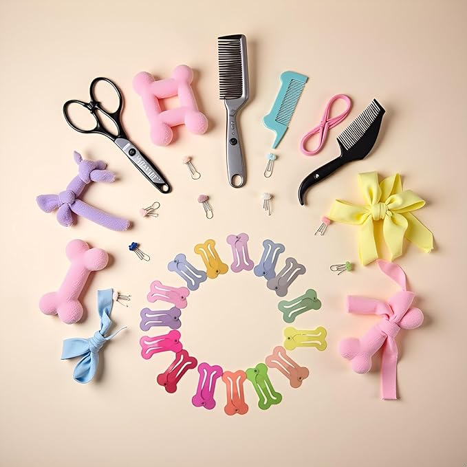 10Pcs Dog Hair Clips with Bows, 1 Inch Mini Bone Barrettes, Pet Grooming Accessories for Small Dogs and Cats