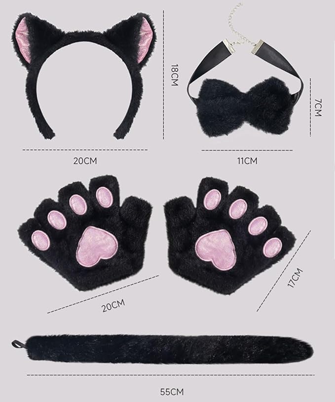 Himine Cat Cosplay Costume With Ears, Tail, Paws, Bow Tie