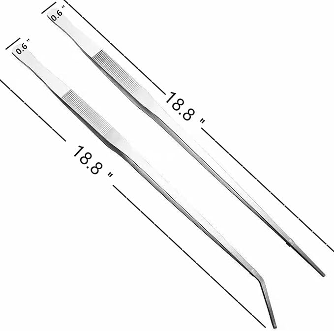 2Pcs set of aquarium water grass tweezers, measuring 18 inches length, with straight and curved ultra long stainless steel Heavy tweezers, reptile feeding pliers, aquarium clip pliers (18")