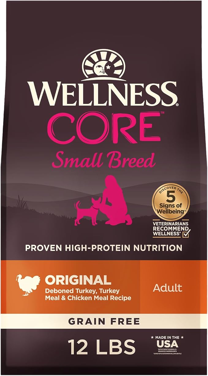 Wellness CORE Small Breed Adult Dry Dog Food, Grain Free Kibble, Natural, High Protein, Turkey and Chicken Recipe, 12 lb Bag