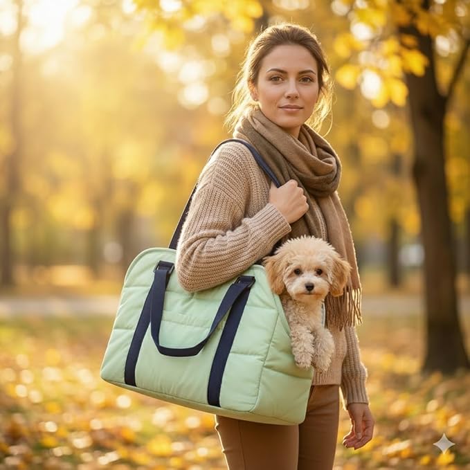 Small Dog Purse Bags,Dog Carrier Purses with Secure Harness Clip,Cotton Padded Interior, Durable Travel Pet Bag with Adjustable Strap,Green