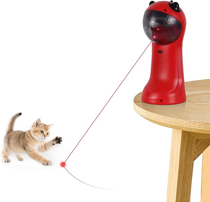 TBTeek Cat Toy, Automatic, Motion-Activated, Rechargeable, 5 Fun Patterns, Random Rotating Trajectory, 4 Speed Modes, Adjustable Light Angles for Indoor Cat Kitten Dog（Red）