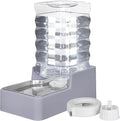 Sfozstra Dog Water Bowl Dispenser: 8L Lagre Automatic Gravity Light Gray Upgraded Pet Water Dispenser - Stainless Steel Bowl - BPA-Free - Two Caps and Filters for Multiple Pets