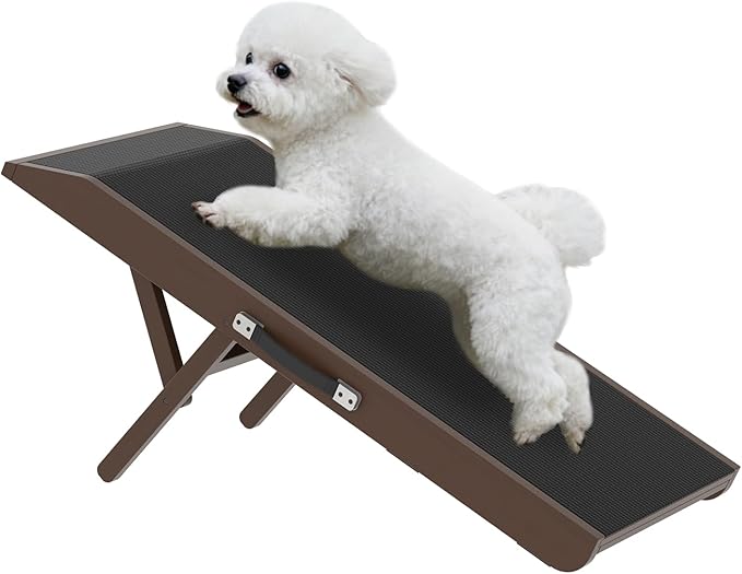 Dog Ramp for Couch - 4-Level Adjustable (8.6"-20.9") & Wider Foldable Pet Ramp for Small Dogs, Non-Slip EVA Mat with Glow Strips, Solid Birchwood Supports 200Lbs
