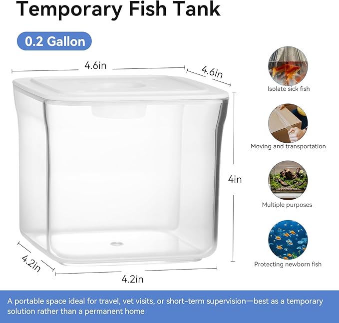 Small Betta Fish Tank - Mini Fish Aquarium Tank for Temporary Space, 0.2 Gallon Stackable Plastic Fish Bowl for Short-Term Use, Desktop Cube Tank for Small Fish, Insect, Shrimp, Crab, Spider