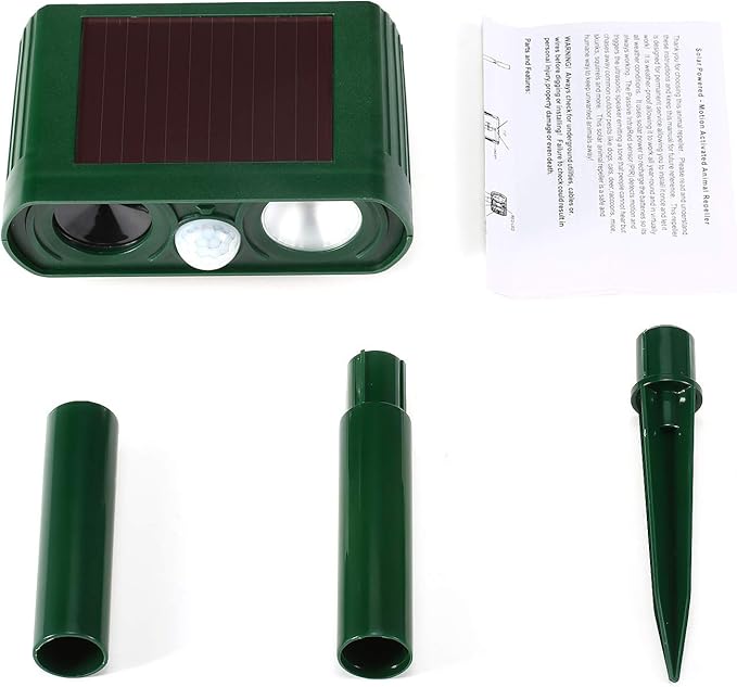 Animal Repellent Solar Powered Ultrasonic Animal Repellent Motion Sensor and Flashing Light Outdoor Weatherproof Farm Garden Lawn for Cat Dog Coyote Bird Skunk Snake Raccoon Rabbit Squirrel (1 Pack)