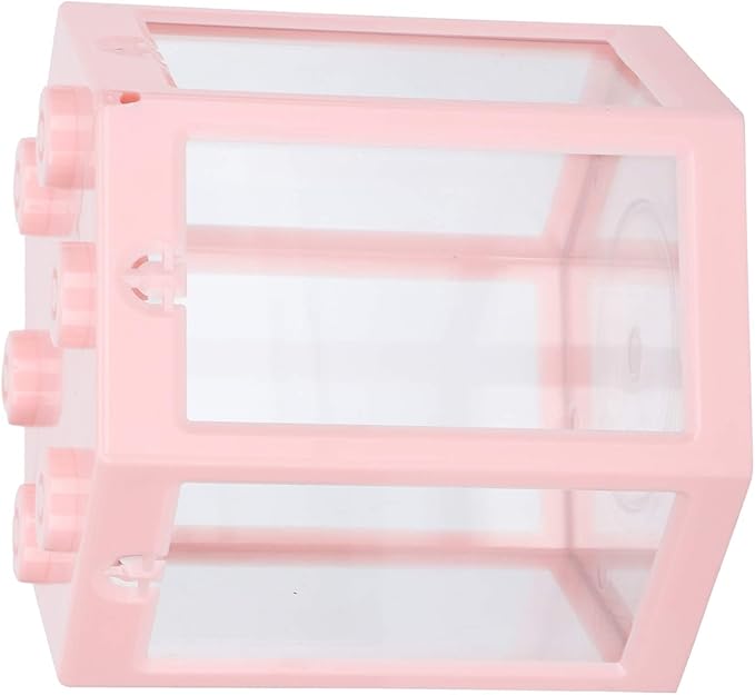 Small Betta Fish Tank, Hex Shape Portable Mini Aquarium Tank, Fish Tank Starter Kits Fish Bowl Aquarium Starter Kits for Turtle Reptile Shrimp Moss Crab Insects Habitat as Decoration(Pink)