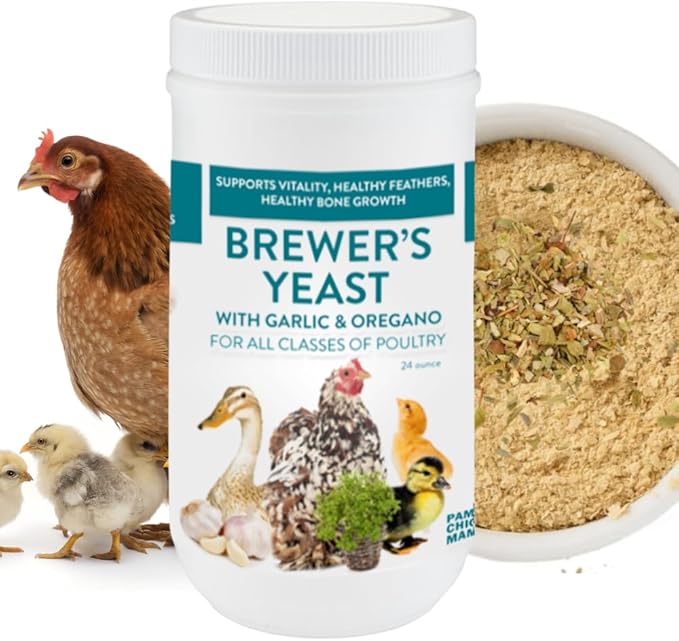 Brewer's Yeast for Ducks & Chickens with Garlic & Dried Oregano (24 Ounce) | Niacin for Ducks, Chicks, and Adult Chickens | Chicken Probiotic & Amino Acids| Pampered Chicken Mama (24 Ounce)