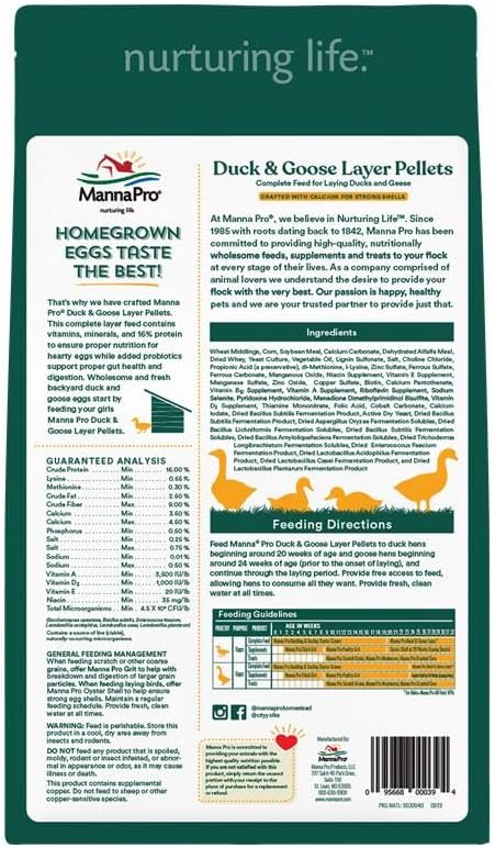 Manna Pro Duck Layer Pellet | High Protein for Increased Egg Production | Formulated with Probiotics to Support Healthy Digestion | 25 Pounds