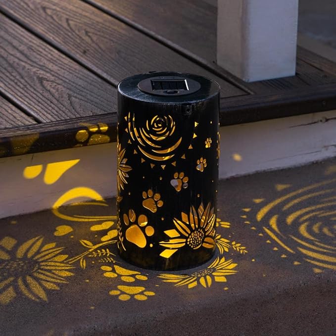 iHeartDogs Pet Memorial Gifts - Artisan Shadow Solar Lantern 'Sunflowers & Paws' - This Pet Loss Gift Feeds 7 Shelter Pets in Honor of Your Departed Pet