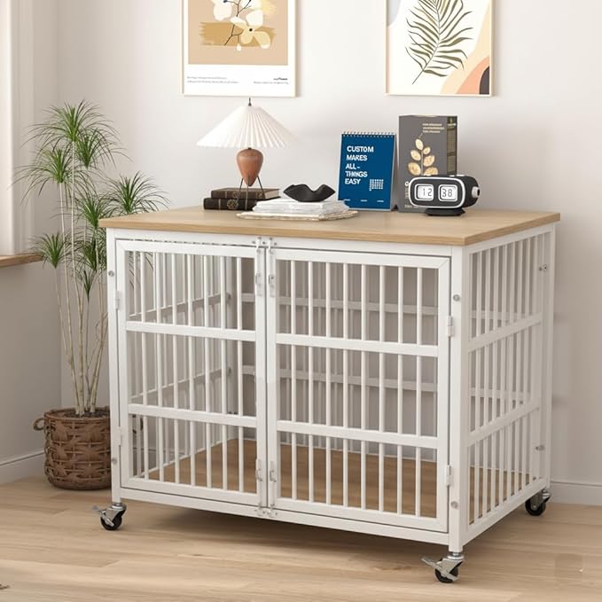 38 inch Dog Crate Furniture, Heavy Duty Dog Kennel Indoor for Large Dogs, Escape-Proof and Chew-Proof Wooden Dog Cage for high Anxiety Dog, Decorate House as TV Stand, End Table
