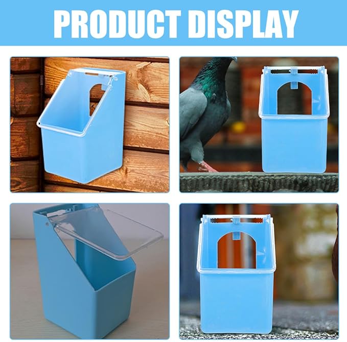 HEMOTON 2pcs Hanging Pigeon Cage Feeders with Lid, Blue Single Hole Water and Food Bowls for Parakeet Cage Accessories, Bird Feeding and Watering Supplies for Outdoor and Indoor Use