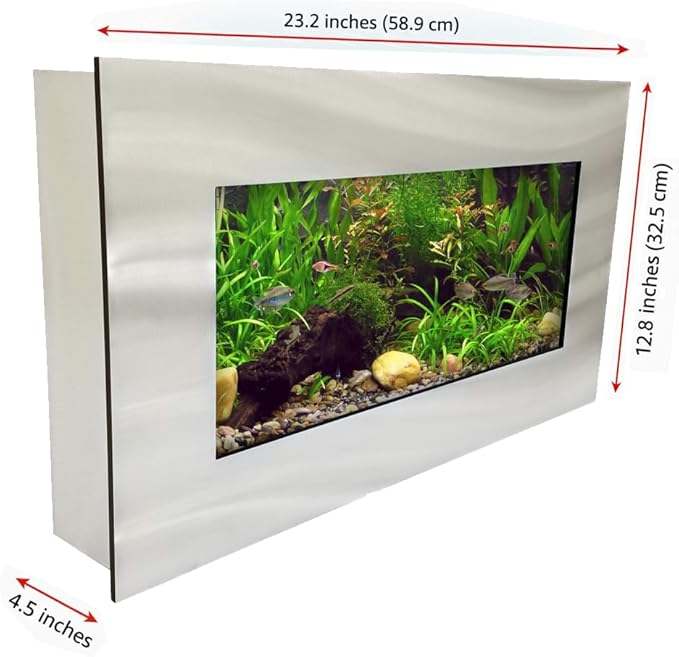 Aussie Aquariums 3.0 Wall Mounted Fish Tank Kit with LED Lighting, Built-in Filter System, Modern Space-Saving Design, Complete Accessories Set (View, Silver)