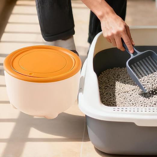 Generic Cat Litter Trash Can,with Press Type Lid,Portable Trash Bin,Lightweight,Multipurpose,Mini Countertop Cat Litter Disposal Bin, Yellow