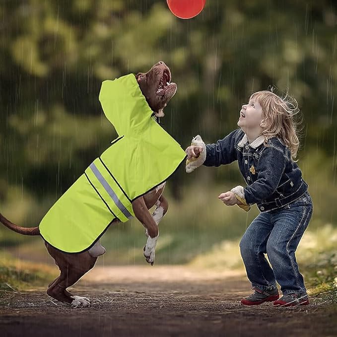 Waterproof Dog Rain Coat - Adjustable Hooded Pet Rain Jacket Raincoat, Reflective Lightweight Dog Slicker Poncho Raincoats (Neon Green, Medium)