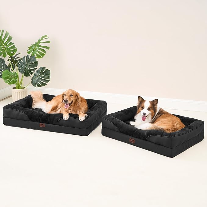 EHEYCIGA Orthopedic XL Dog Bed for Large Sized Dog, 42x30x7.5 Inch Extra Large Memory Foam Dog Couch Bed with Sides, Waterproof Liner & Washable Removable Cover, Bolster Pet Sofa, Black