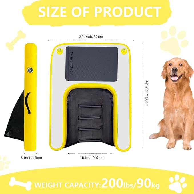 Dog Pool Ramp, Inflatable Dog Boat Ramp, Non-Slip EVA Inflatable Floating Dock Ladder for Pools Boats Docks, Safe & Easy Water Access for Large Dogs, Yellow