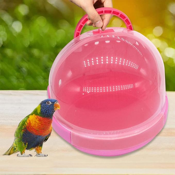 Mikikit Portable Parrot Carrier Cage with Pink Plush Nest, Small Handheld Travel Cage for Budgerigar and Young Birds, Warm Space Capsule Bird Carrier for Pet Parakeets