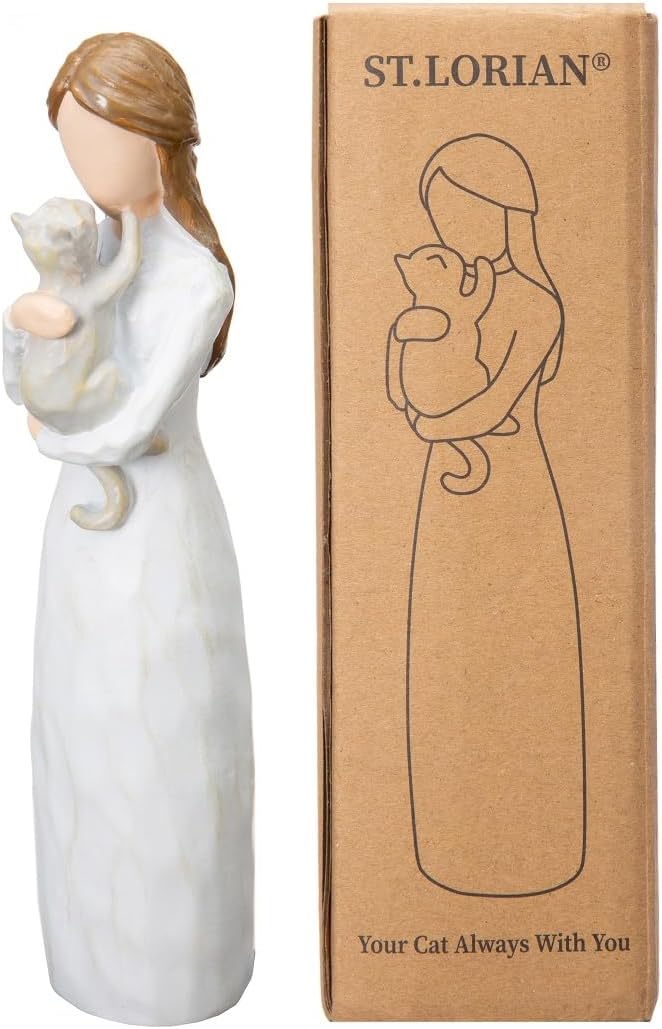 Cat Memorial Gifts for Loss of Cat,Pet Loss Sympathy Gift for Cat Mom,Hand-Painted Angel of Friendship Figurine Statue for Loving Pets and Cat Lovers(Gray)