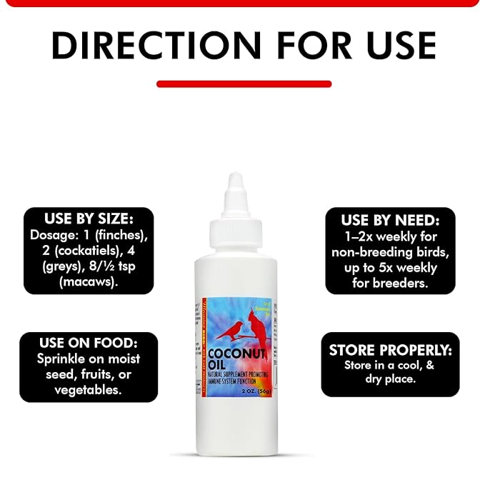 Morning Bird Coconut Oil for Birds 2 oz – Cold Pressed, Organic - Supports Immunity & Digestion – Boosts Energy & Feather Health – Easy to Mix – Safe for All Bird Life Stages
