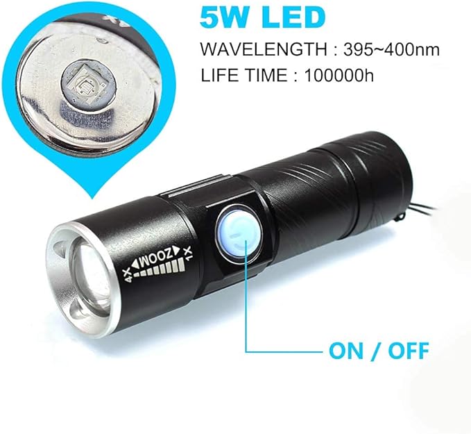 DARKBEAM UV 395nm USB Rechargeable Flashlight Ultraviolet led Light Blacklight Portable 400nm Mini Detector for Dog Urine Pet Stains, Anti-counterfeiting Identification, Resin Curing
