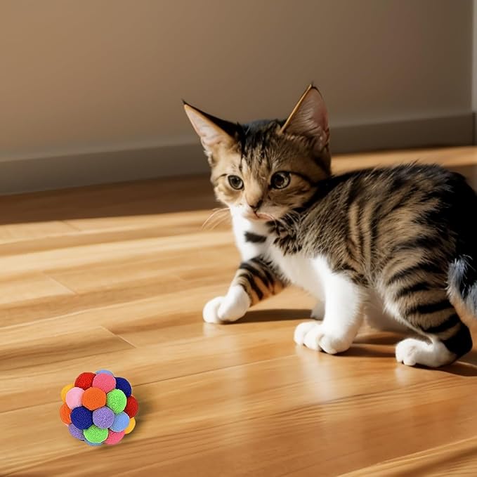 Cat Toys 6PCS - 2.36" Soft Plush Balls for Kittens & Indoor Cats | Machine-Washable Fuzzy Chew Toys, Noiseless Squeeze Play with Vibrant Colors, Durable Kitten Toy Balls (Multicolor)