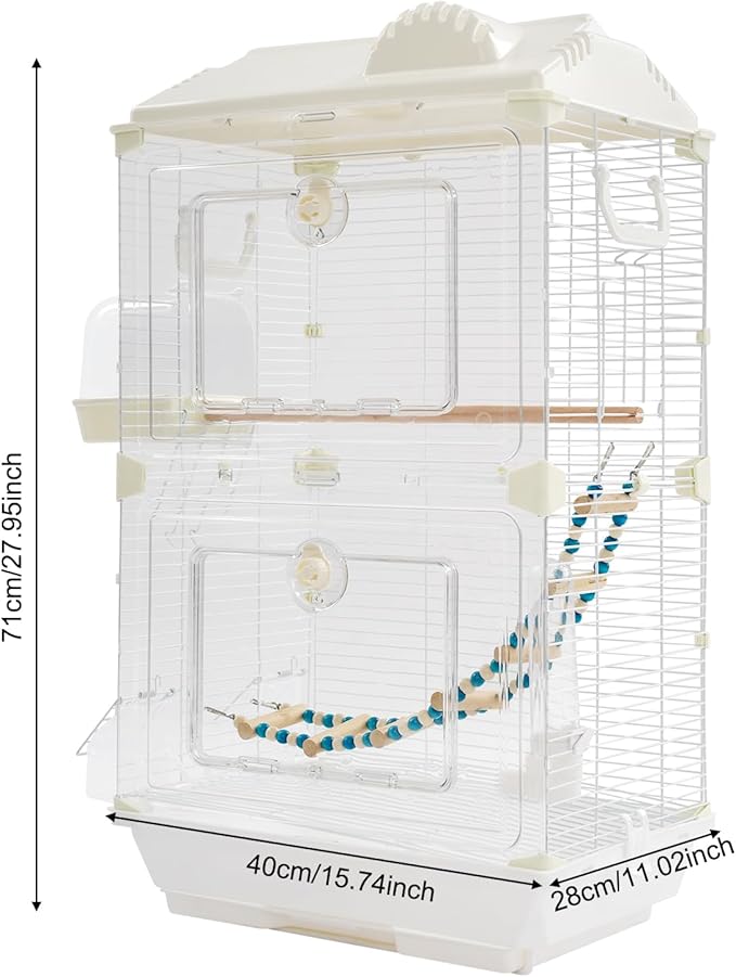 Two-Tier Bird Cage, 30 Inch Pigeons Parrot Birdcage with Safe Rotary Door Lock, White Parakeet Cage for Small to Medium Birds, Easy Access Double Doors. (B)