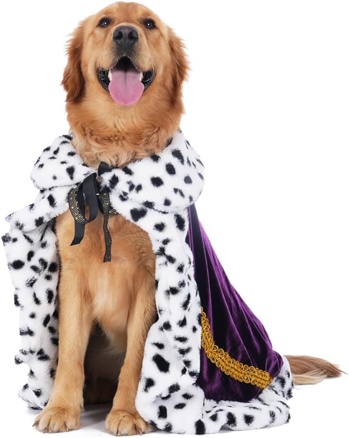 Lovelyshop pet Serial Lux Fur Purple Cat Dog Cloak for Halloween Costumes, King Queen Prince and Princess Cosplay- XL