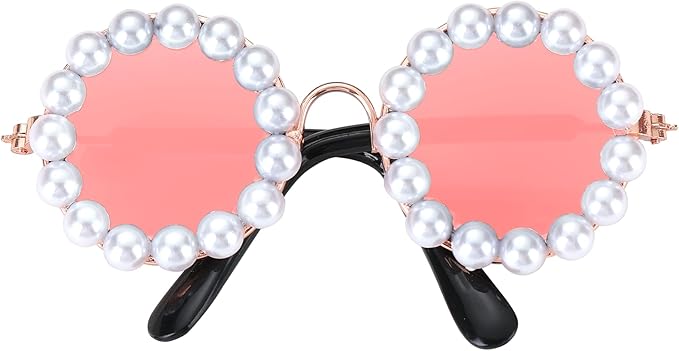 KUDES Cute Dog Sunglasses Pearl Cat Sunglasses Small Medium Breed Girl Holiday Party Pet Costume Accessories (Pink, Medium)