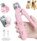 2-in-1 Dog Nail Clipper & Nail Grinder with 2 LED Lights Splash Guard for Large Medium Small Cats Dogs Pets Paw Trimmer Claw Grinders USB Rechargeable (Pink)