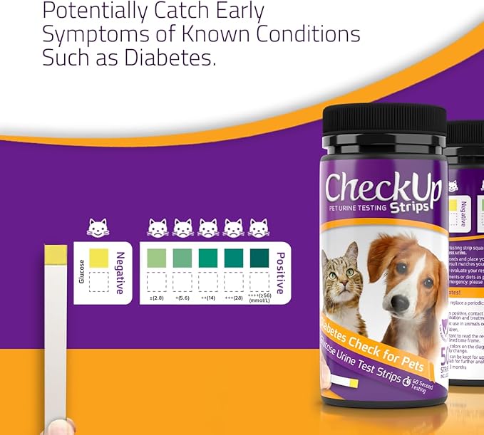 KIT4CAT CheckUp Glucose Urine Testing Strips for Cats and Dogs - Detection of Glucose Levels x 50