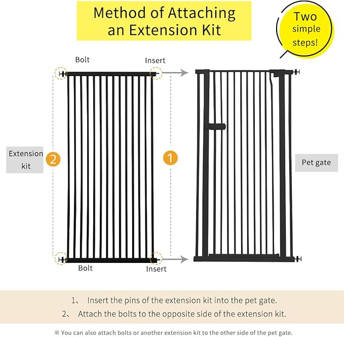 Lumizone Extra Tall Cat Gate Extension Kit 61.02" High Pressure Mounted 2025 New 29.52" Extra Wide 1.37" Gap No Drilling Tall Pet Gate for Dogs (Black, 61.02" H x 29.52" W, Extension)