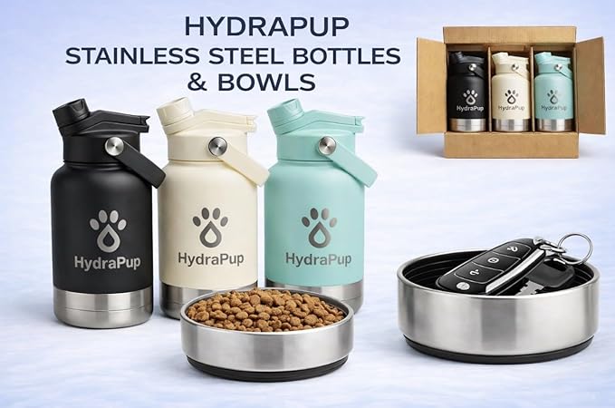 32oz Insulated Water Bottle with Dog Bowls – Human & Pet Shared Use, Stainless Steel Leakproof Travel Bottle (Sea Foam Blue)