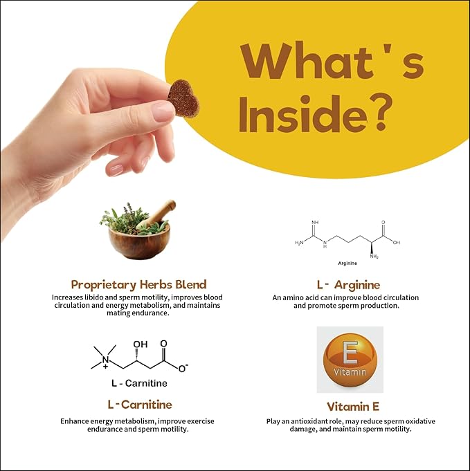 Reproductive Health Supplement for Dogs – Fertility & Breeding Support Chews with L-Carnitine, Zinc, Ginseng & Vitamins – Boosts Reproductive Cells, Testosterone & Vitality – 120 Soft Chews