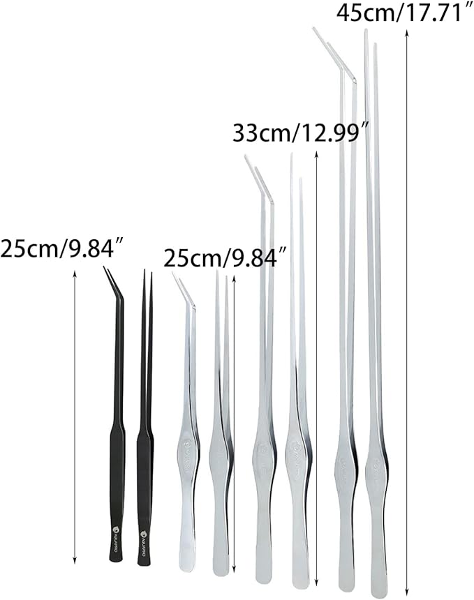 10in 13in 18in Aquarium Tweezers Stainless Steel Curved Straight Tweezer for Plant Reptiles Feeding Tongs