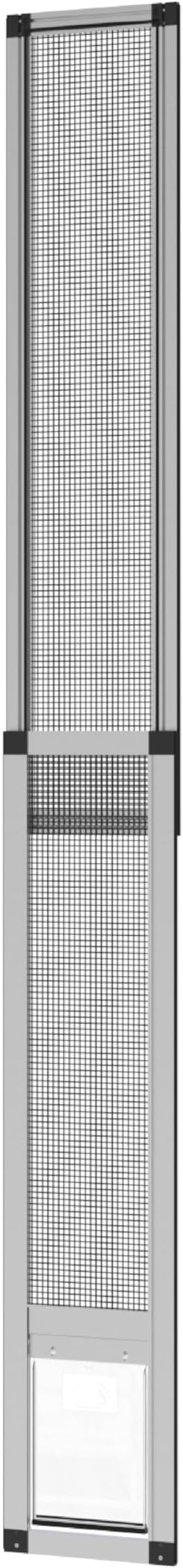 Hakuna Pets V2 Patio Pet Door Screen Insert Panel for Sliding Doors, Fits Door Track Min Ht 55.12" to Max Ht 84.25", UV Resistant Mesh, Locking Magnetic Dog Door, Easy Install and Removal,Small,Silver