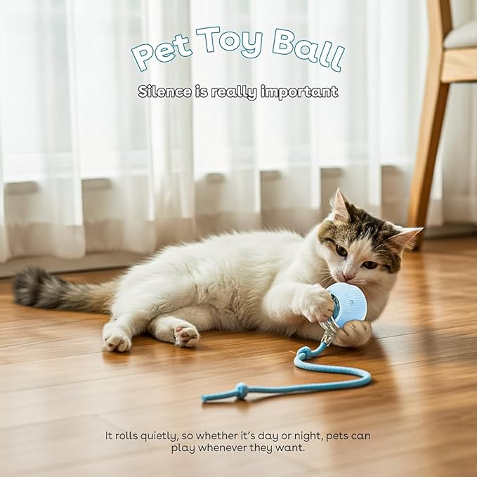 Interactive Cat Toy Ball, Automatic Intercative Cat Toys for Indoor Cats, The 3rd Generation Agile Moving Cat Ball with Elastic Mesh Tail, Toys for Indoor Adult Cats, Motion Activated (Blue)
