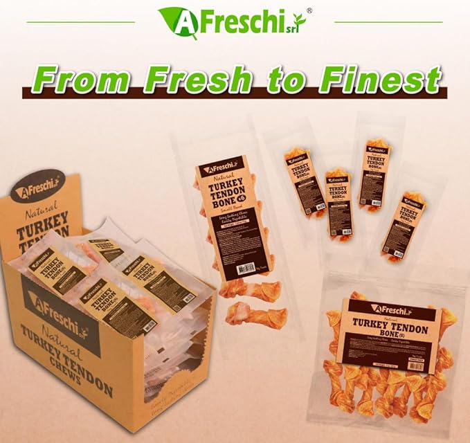 A Freschi srl Turkey Tendons for Dogs, Long-Lasting, Hypoallergenic Rawhide Alternative, Human Grade, Healthy Puppy Chews, Natural Dog Treats for Small Dogs, Bone (S), 4 Count Pack